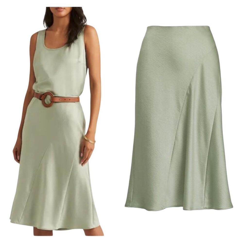 Lauren Ralph Lauren Skirt 14 Green Pull On Elastic Waist A-Line Midi